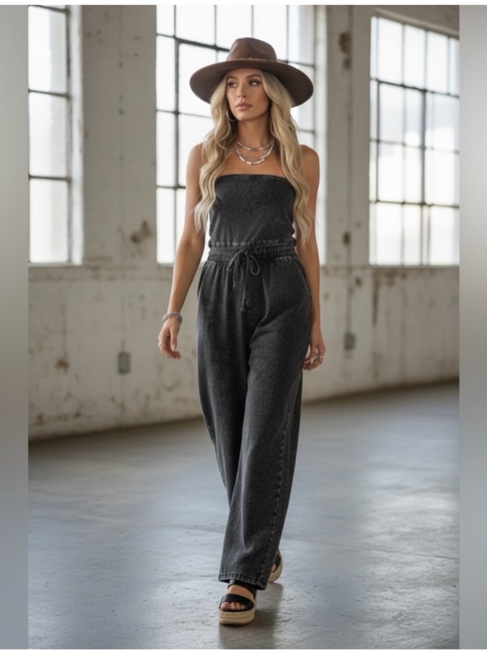 Zenana Outfitters Wide-Leg Strapless Jumpsuit in washed black